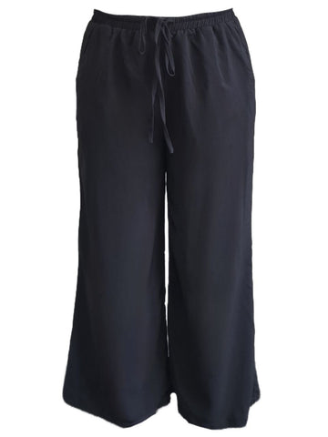 SUZANNE BETRO Women's Black Wide Leg Crop Drawstring Pants #7022 Large NWT