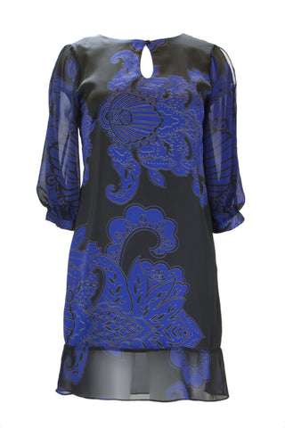 Atina Cristina Women's Blue Floral Print Keyhole Shift Dress T8027AE11 $188 NWT