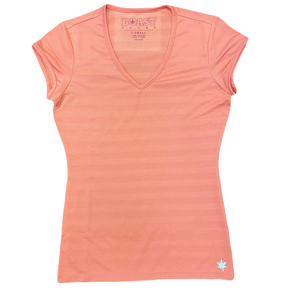 BOAST Women's Coral Cap Sleeve Texture Stripe Tennis Tee $55 NEW