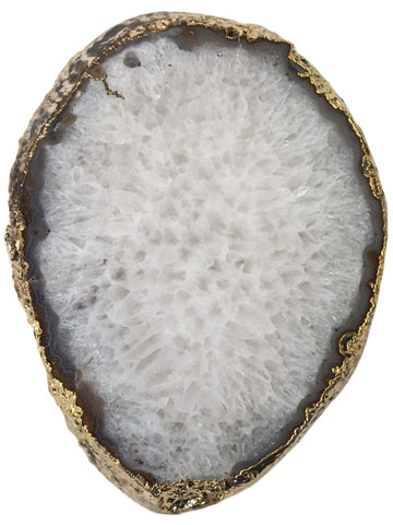 RABLABS Clear And Gold Agate Natural Stone Platter #TR002 NWOB