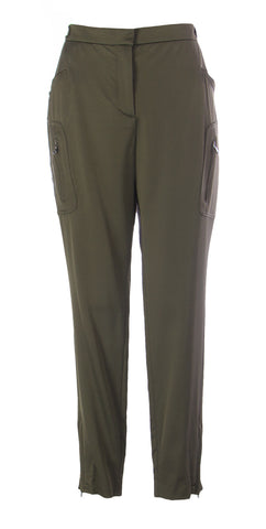 TRUE ROYAL Women's Zipper Casual Pants IT 46 Khaki Green