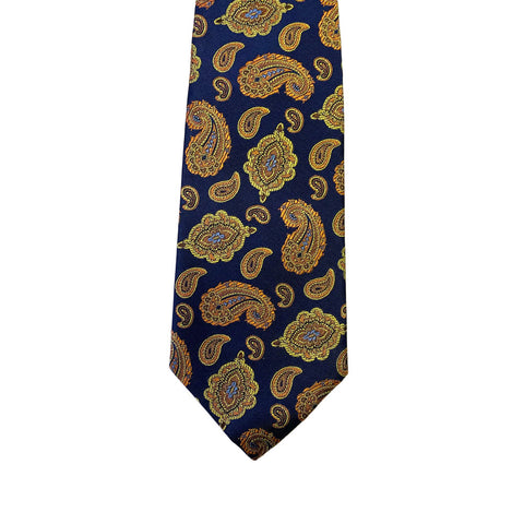 Turnbull & Asser Jacquard Paisley Printed Silk Neck Tie TY2550, Navy/Orange