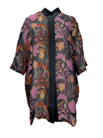 Marina Rinaldi Women's Nero Tisana Floral Printed Sheer Jacket NWT