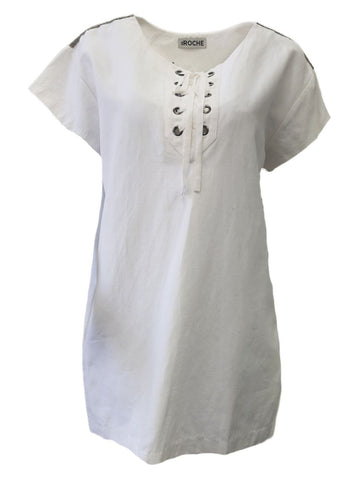 ST. ROCHE Women's White Chalk Lace Up Short Danny Dress #SU1715 NWT