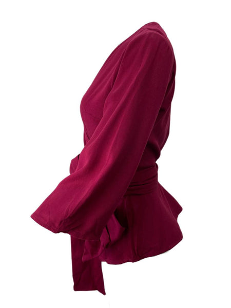 LOST IN LUNAR Women's Wine Wild Roses Wrap Top Size US 6 NWT