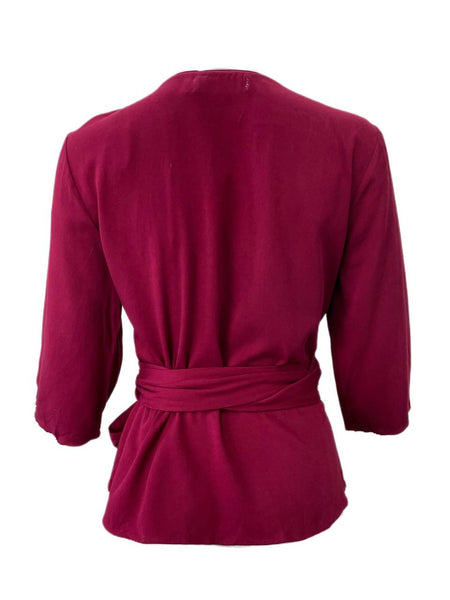 LOST IN LUNAR Women's Wine Wild Roses Wrap Top Size US 6 NWT