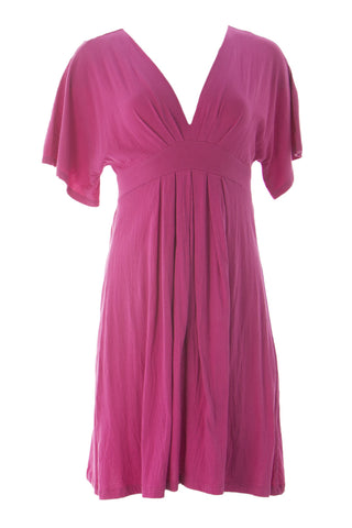 WYETH Women's V-Neck Tie Back Short Sleeve A-Line Dress X-Small Magenta