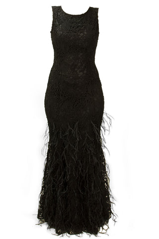 Zac Posen Women's Lace Feather Evening Gown 4 Black
