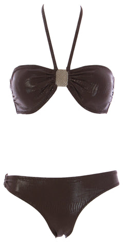 NAILA Women's Brown Agra Bandeau Bikini Set ABRW $130 NEW