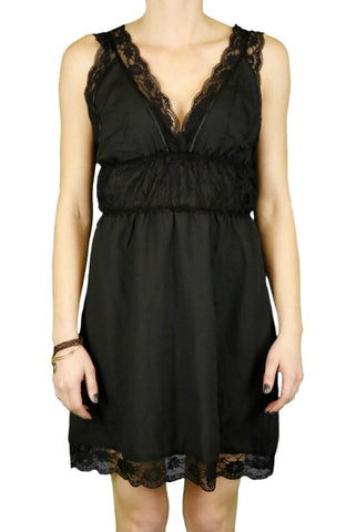 ANAMA NIGHT Women's Black Lacey Panel V-Cut Dress W11-275 $70 NEW