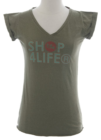 BLUE BLOOD Women's Army Alicia 2 Short Sleeve Graphic Shirt Sz XS NEW