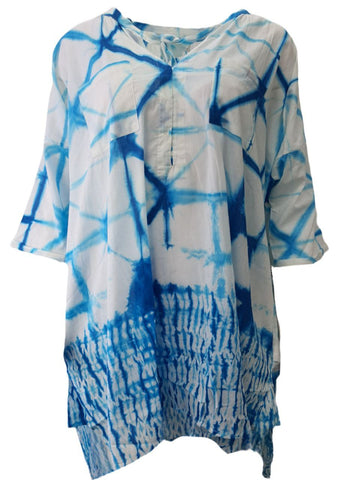 ST. ROCHE Women's White Cotton Tie Dye Donna Shirt Dress #32S15 NWT