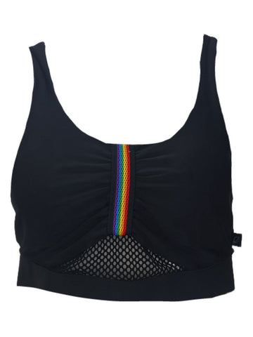 TEREZ Women's Black Rainbow Sports Bra #23488017 Large NWT