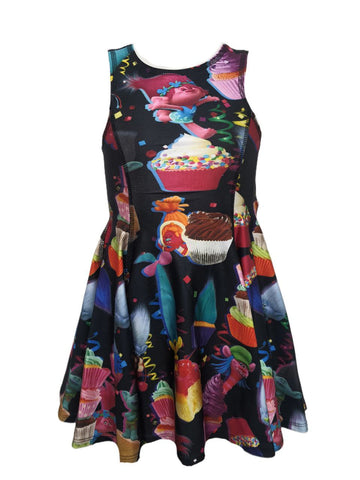 TEREZ Girl's Black Trolls On Cupcakes Dress #6003983 NWT