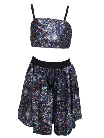 TEREZ Girl's Blue Night Sparkle Skirt #38501941 NWT