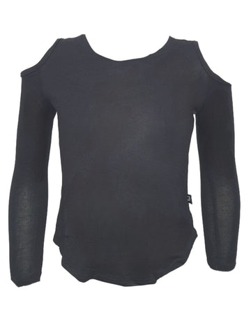 TEREZ Girl's Black Cold Shoulders Long Sleeve Shirt #38903546 Medium NWT