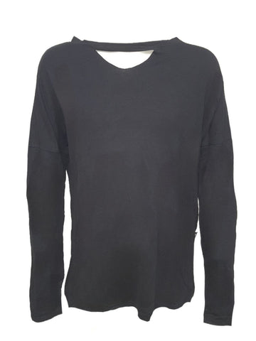 TEREZ Girl's Black Ripped Neck Long Sleeve Shirt #1437546 Large NWT