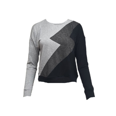 TEREZ Women's Grey Lightning Colorblock Crew Long Sleeve #235998362 X-Small NWT