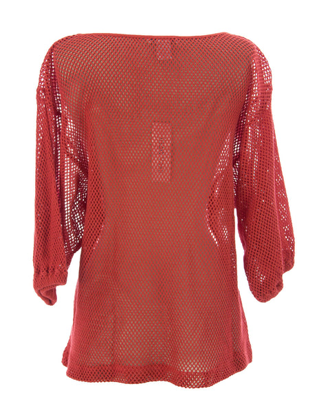 Joan Vass Women's 3/4 Sleeve Mesh Pullover Fresco