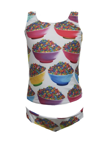 TEREZ Girl's White Rainbow Breakfast Two Piece Bikini #16406960 12 NWT