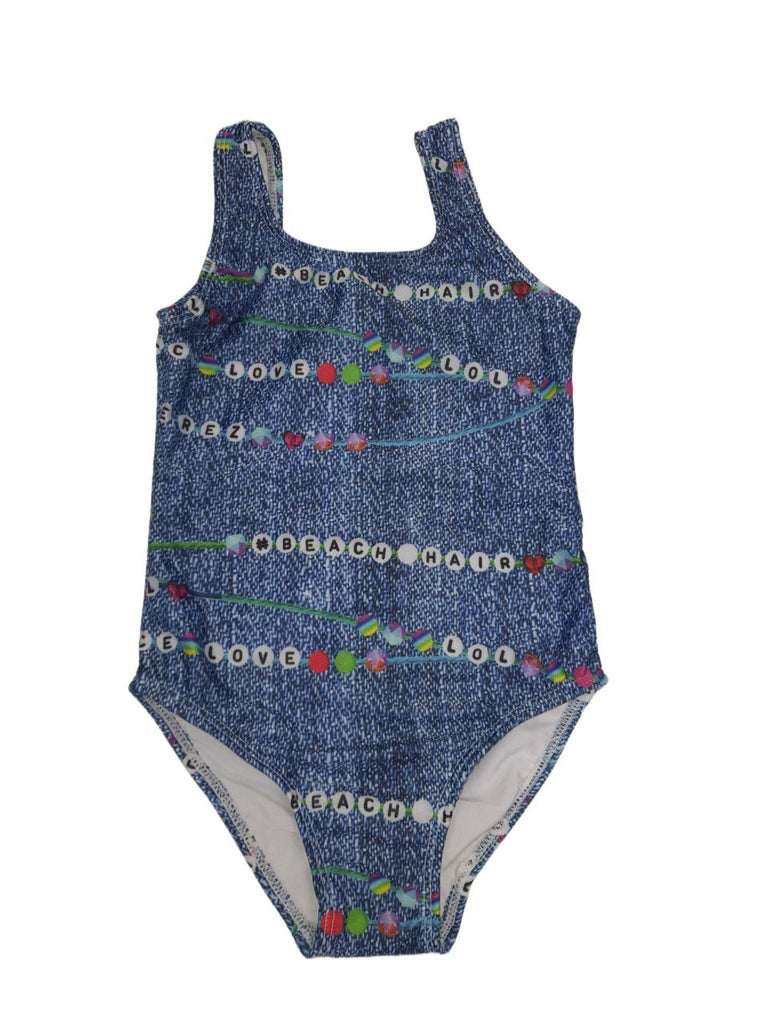 TEREZ Girl's Blue Bestie Beads One Piece Swimsuit #15803954 2 NWT
