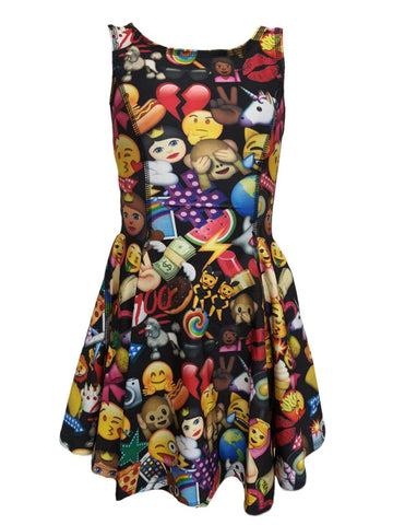 TEREZ Girl's Black Emoji Skater Dress #6001935 Small NWT