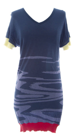 ETERNAL CHILD Women's Multicolored Tunic Graphic Short Slv Sweater NEW