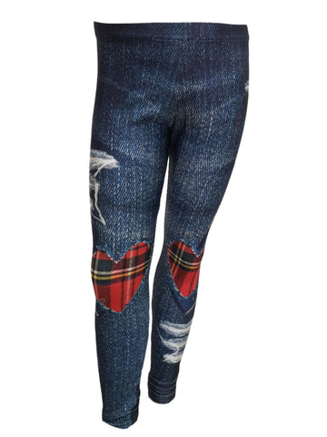 TEREZ Girl's Blue Plaid Hearts Leggings #4011210 NWT