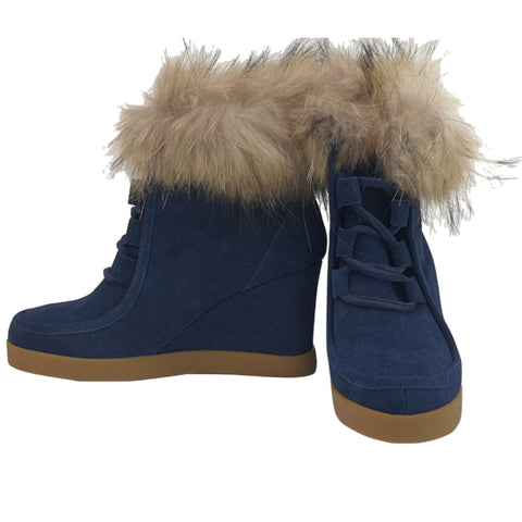 CECELIA New York Women's Navy Holly Wedge Boots #QTM0226 NWT