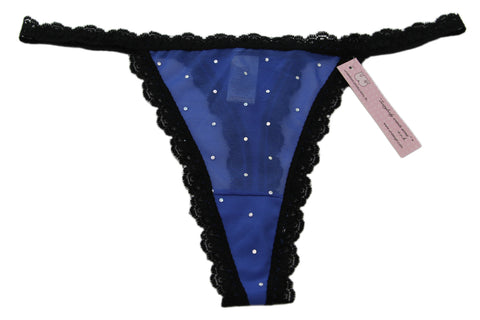 UNDERGIRL Women's Blue / Black Sheer Rhinestone Lace Thong Panties Sz L NWT