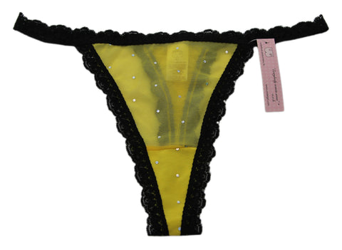 UNDERGIRL Women's Yellow / Black Sheer Rhinestone Lace Thong Panties Sz L NWT