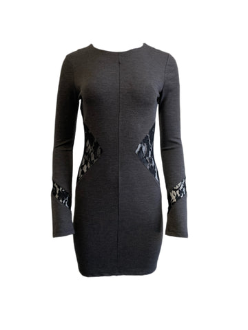 VON VONNI Women's Zaza Gray Fitted Long Sleeve Cut-Out Mini Dress Sz S $140 NEW