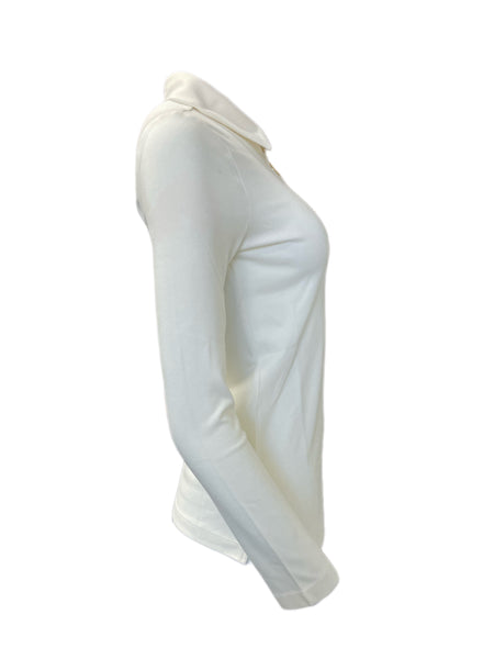 ELIZABETH MCKAY Whisper White Long Sleeve Polo Top 7053 $195 NWT
