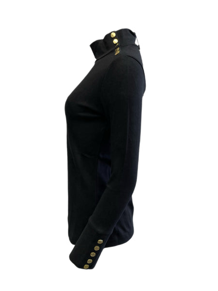 ELIZABETH MCKAY Black Button Embellished Riley Turtleneck 7073 $215 NWT