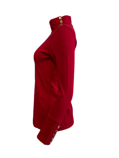 ELIZABETH MCKAY Red Button Embellished Riley Turtleneck 7073 $215 NWT