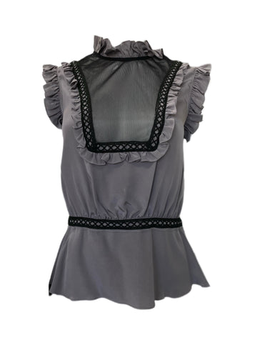 ANNE LEMAN Women's Gray Mesh Cutout Cap Sleeve Iris Top SP92TP1 $219 NEW
