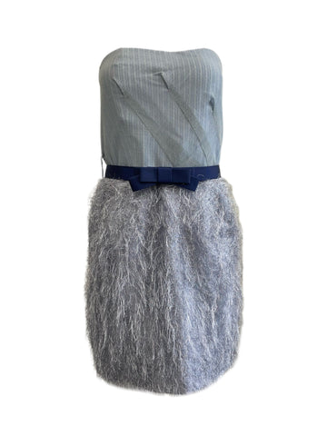 ANNE LEMAN Women's Ice Blue Strapless Flora Fringe Dress SP91DR3 $548 NEW