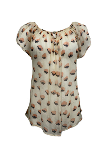 Winter Kate Beige Sheer Graphic Short Sleeve Blouse Size XS $195 NEW