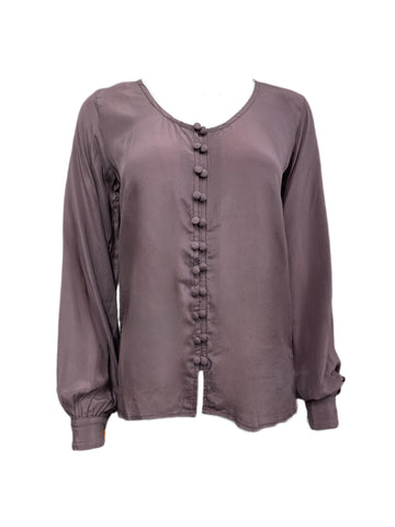 Winter Kate Moonbeam Plum Silk Button-Up Blouse NRTEX309 $285 NEW