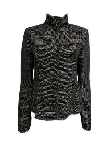 ARMANI COLLEZIONI Women's Black/White Frayed Knit Blazer DMG19T $1,290 NWT