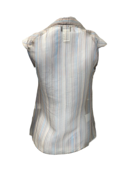GIORGIO ARMANI Women's Beige & Blue Striped Silk Blouse 554229 $1,250 NWT