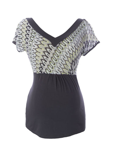 JULES & JIM Maternity Women's Grey/Multi V-Neck Blouse J13251 Sz M $89 NEW