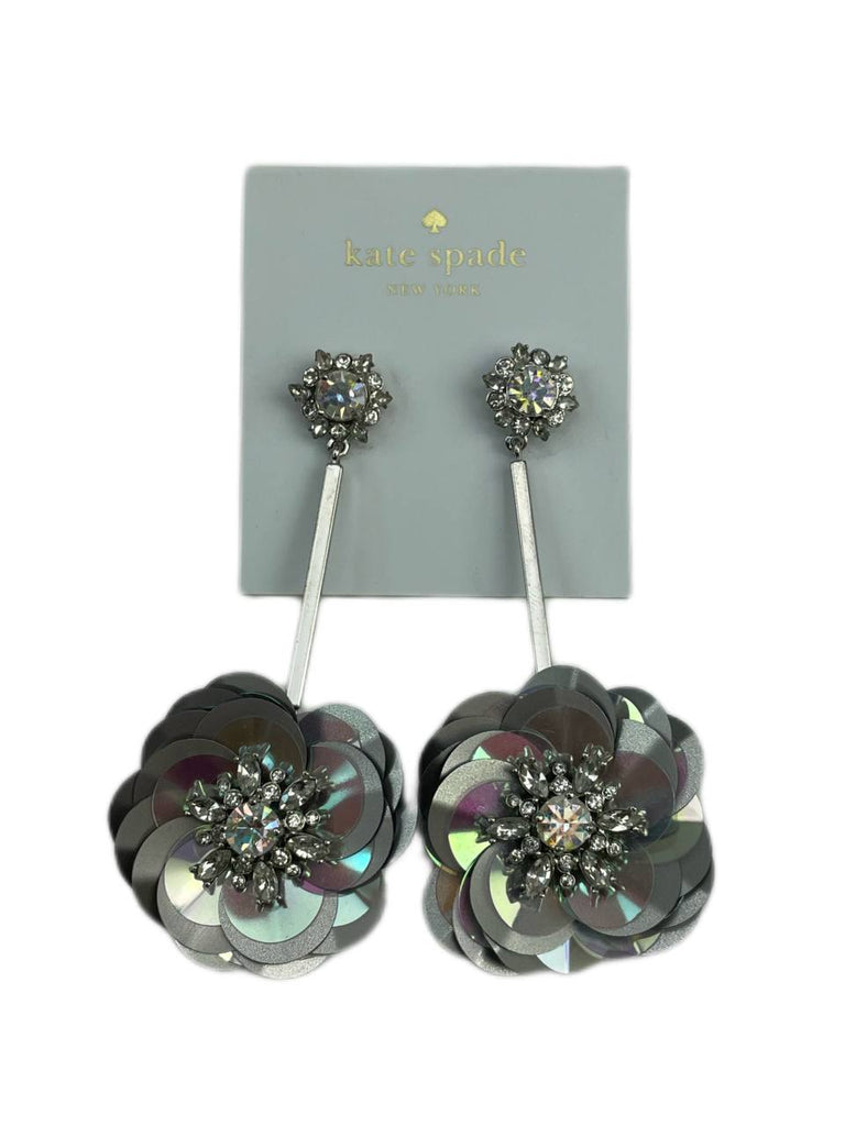 KATE SPADE Women's Silver Snowy Night Sequin Linear Earrings One Size NWT