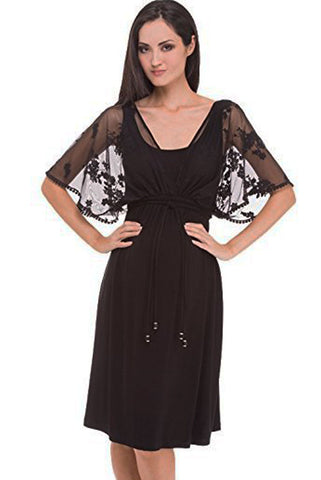 OLIAN Maternity Women's Black Lace Inset 3/4 Loose Sleeve Dress $148 NWT
