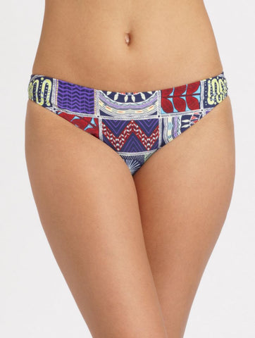 MARA HOFFMAN Quilts Navy Graphic Classic Mid Rise Bikini Bottom $97 NWT
