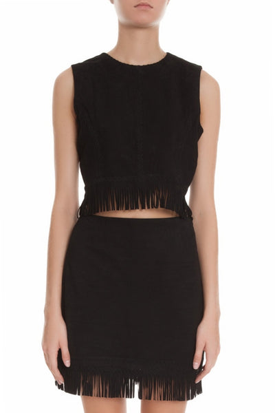 Tamara Mellon Black Suede Fringe Crop Top $595 NEW