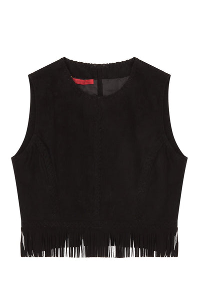 Tamara Mellon Black Suede Fringe Crop Top $595 NEW