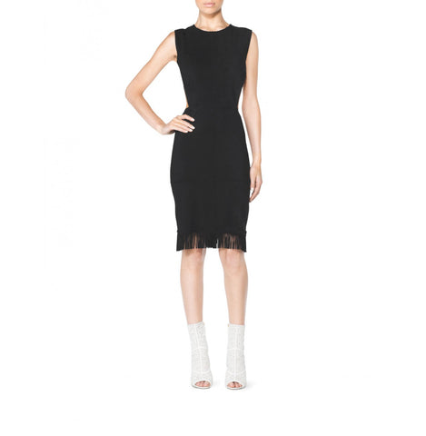 Tamara Mellon Black Suede Fringe Cutout Dress $995 NEW