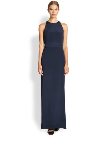 Tamara Mellon Navy Open Back Silk Jumpsuit Dress $1,295 NEW