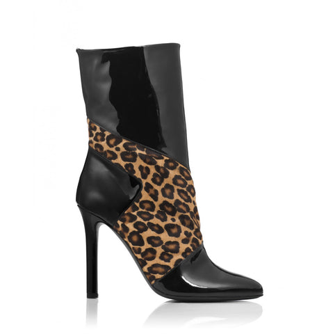 Tamara Mellon Leopard Rebellious Patent Boots 105MM Heels $995 NEW